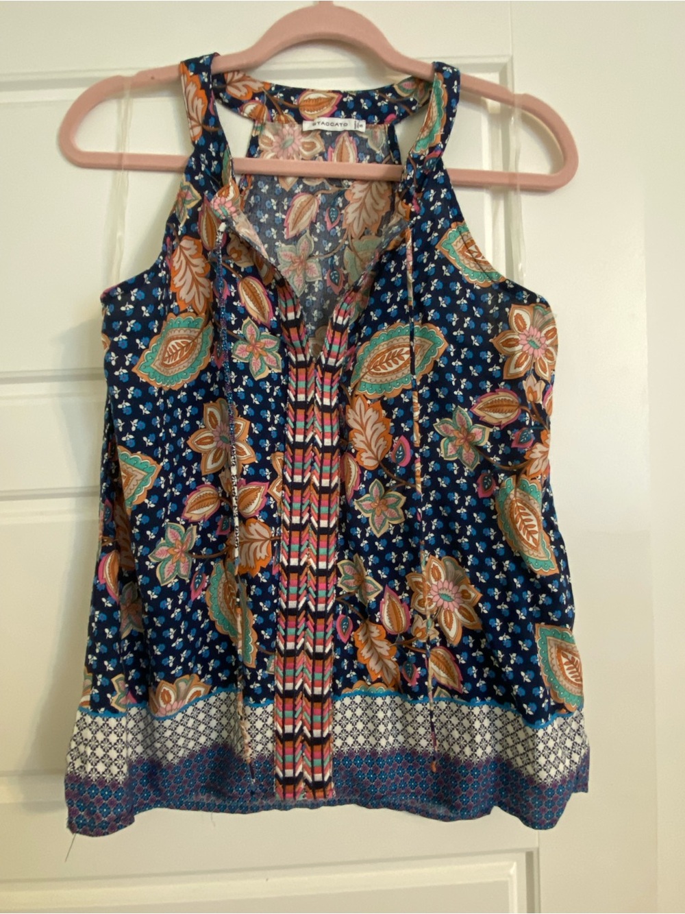 Staccato Sleeveless Floral Paisley Navy Top